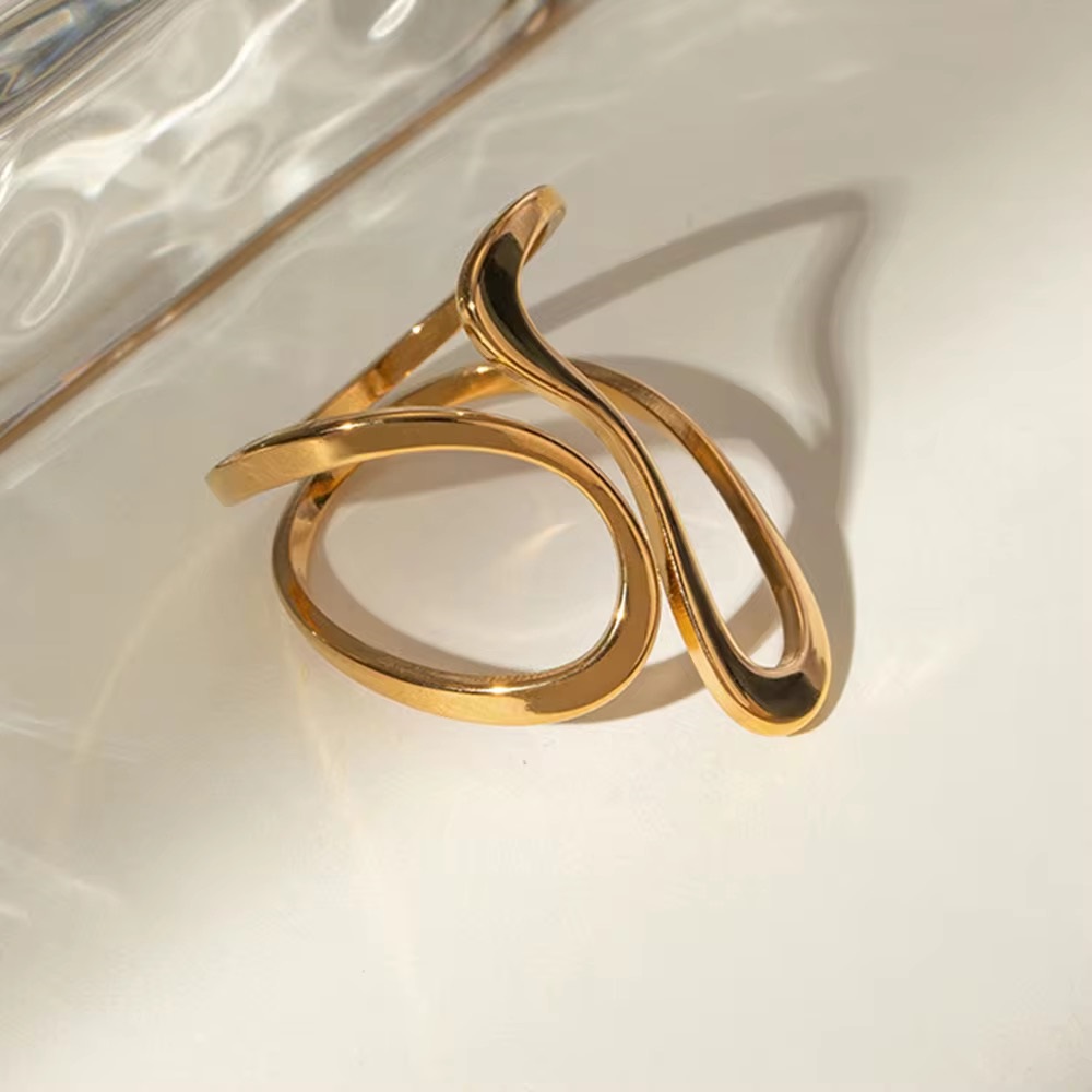 Polished Line Abstract Open Modern Ring